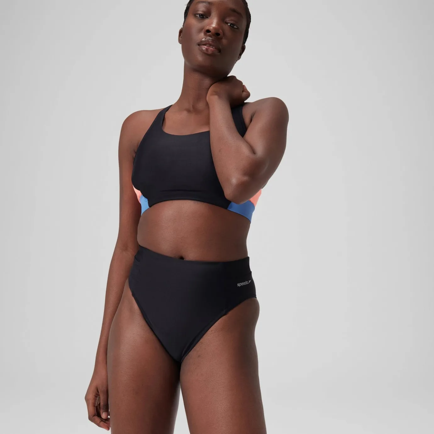 Women's Solid High Waisted Bikini Bottom Dark Grey*Speedo Outlet