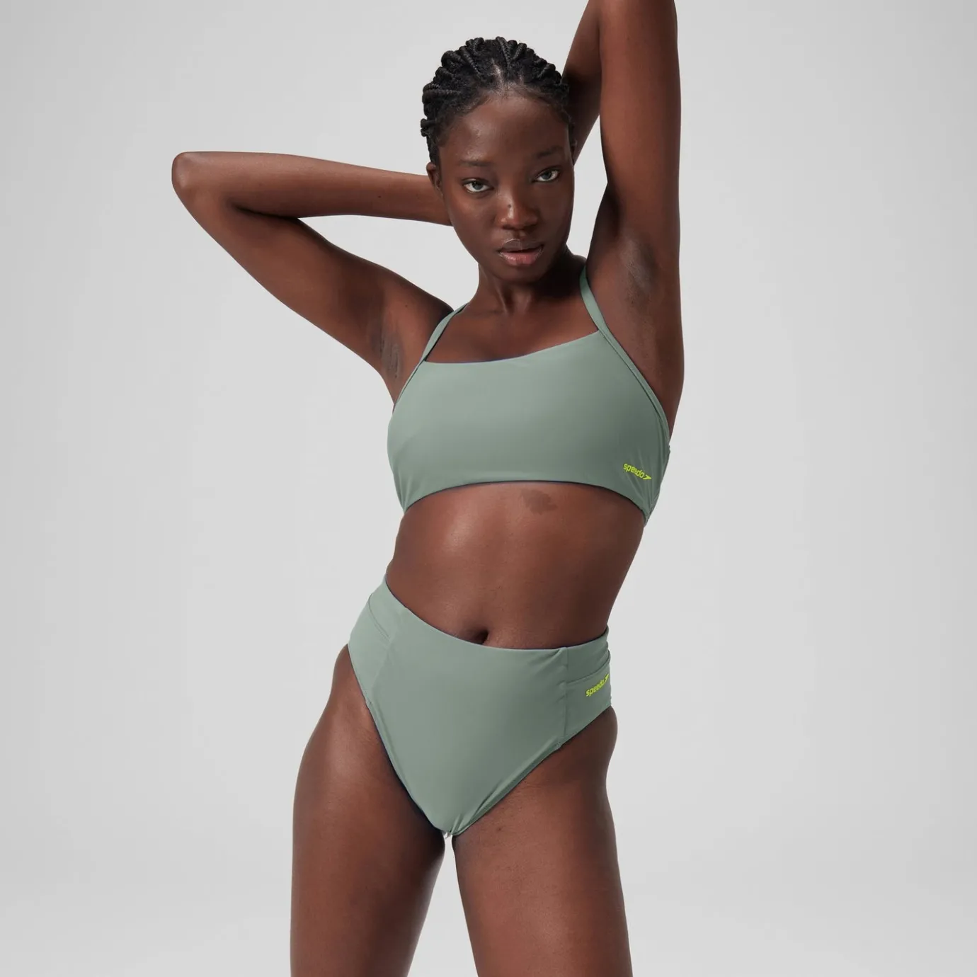 Women's Solid High Waisted Bikini Bottom Green*Speedo Outlet