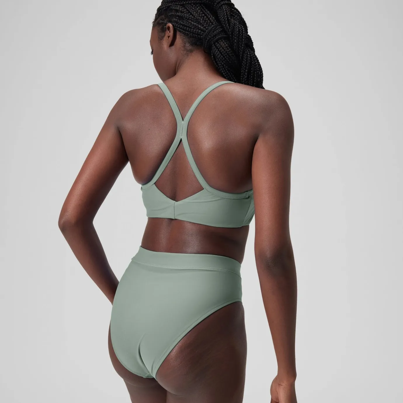 Women's Solid High Waisted Bikini Bottom Green*Speedo Outlet