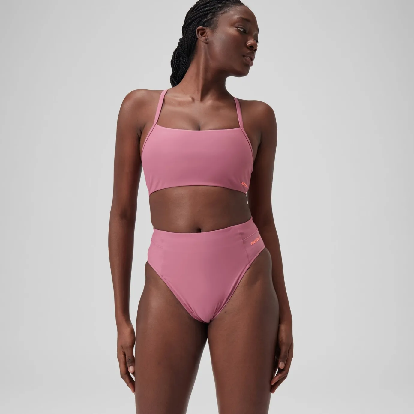 Women's Solid High Waisted Bikini Bottom Pink*Speedo Best Sale