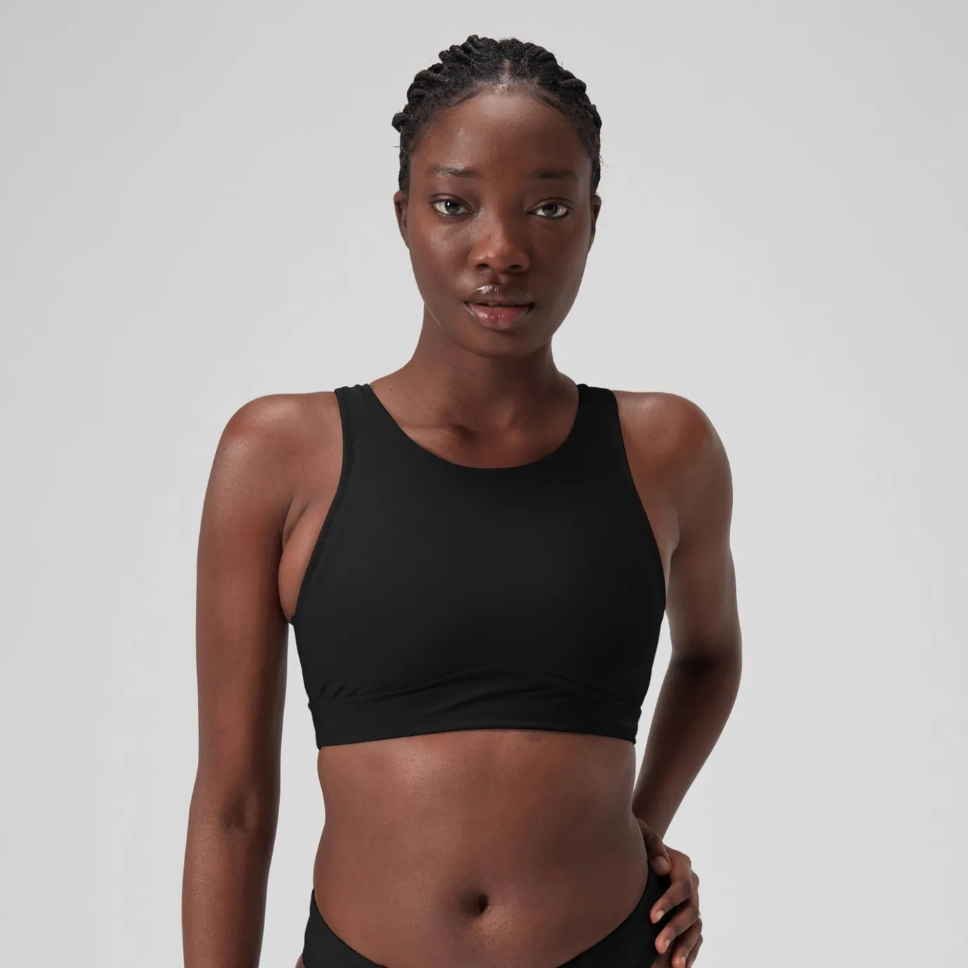 Women's Solid Highneck Crop Top Dark Grey*Speedo Shop