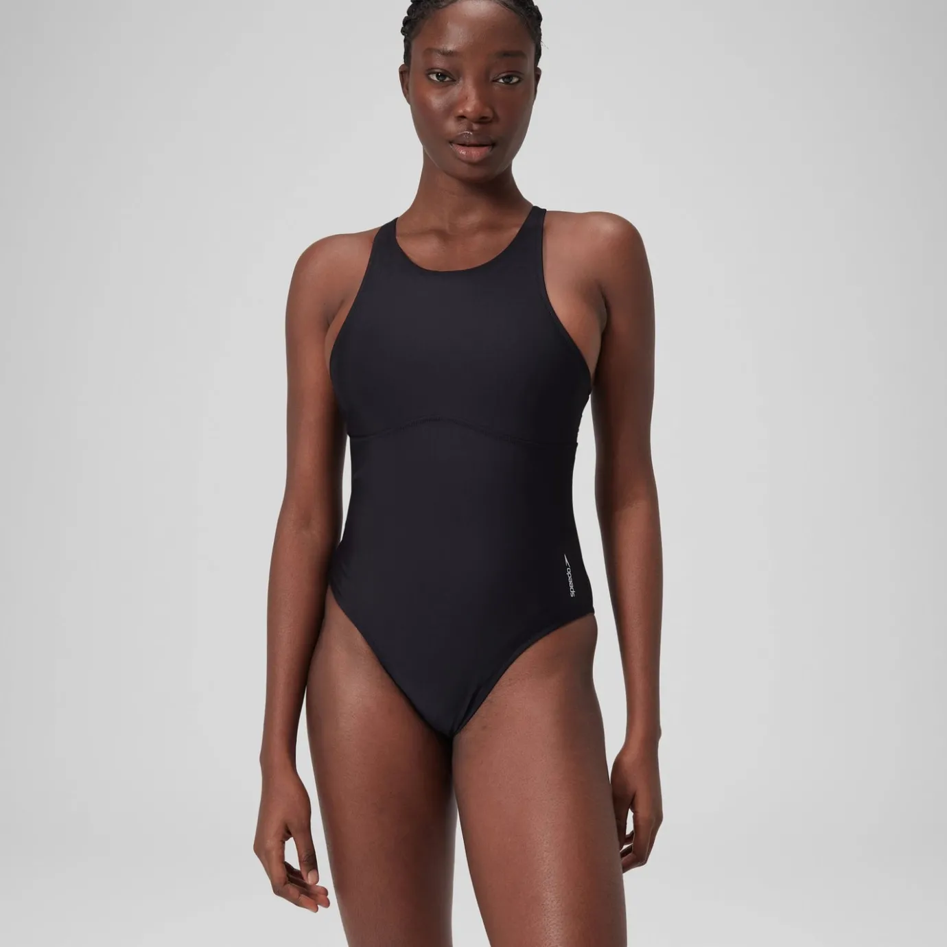 Women's Solid Highneck Swimsuit Dark Grey*Speedo Fashion
