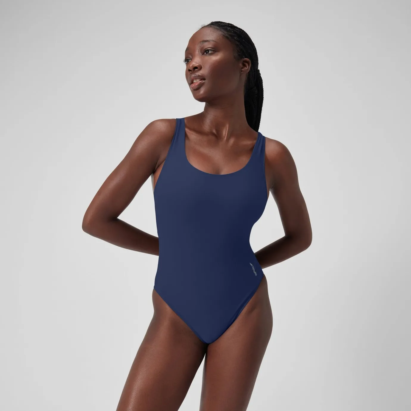Women's Solid Scoop with Mesh Swimsuit Blue*Speedo Online